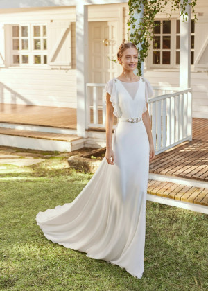 Flutter Sleeves Ivory Chiffon Chic Beach Wedding Dress